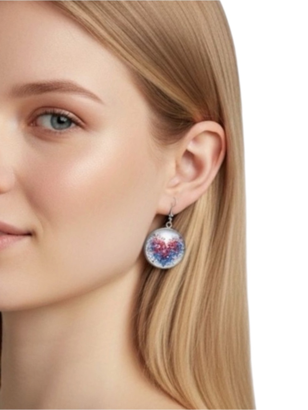 Hand Crafted Orange Blue Pink Heart Earrings Set NWT